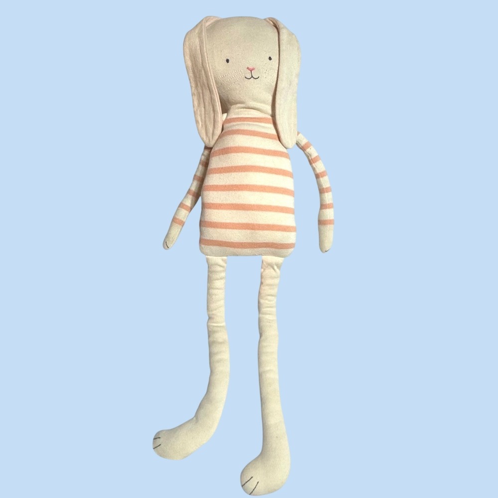Meri Meri Knitted Bunny Plush Long Leg Striped Organic Cotton Stuffed Animal Toy